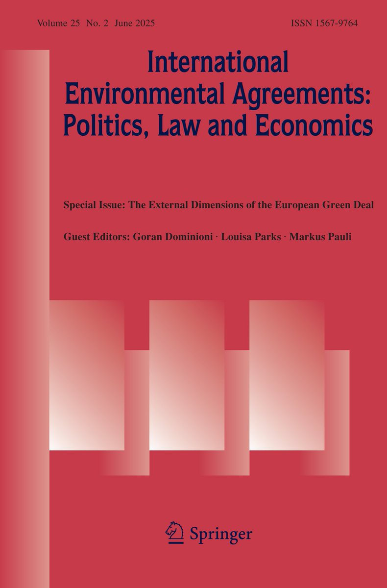 SpringerEnviro's tweet image. 📢New Special Issue in journal International Environmental Agreements ‘The External Dimensions of the European Green Deal’ with Issue Editors Goran Dominioni, Louisa Parks & Markus Pauli.
All non-Open Access papers are freely accessible till 7 September: link.springer.com/journal/10784/…