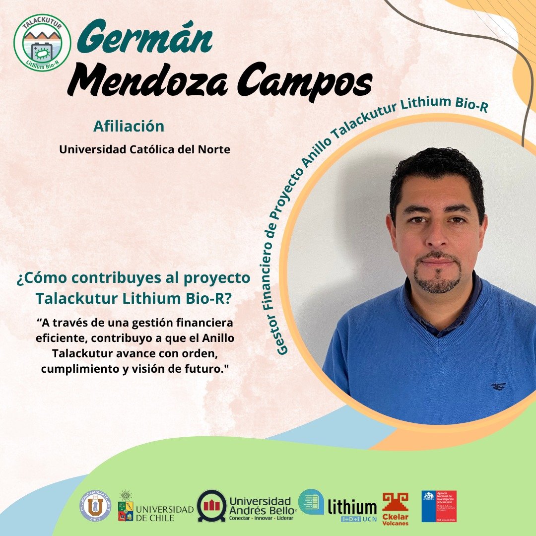 Lithium_rucn's tweet image. 📢 Conoce a Germán Mendoza Campos, el motor que mantiene en marcha la gestión financiera del Anillo Talackutur 💼🔬
👨💻 Profesional de la UCN, su rol es clave para que cada etapa de nuestra investigación científica avance sin contratiempos.