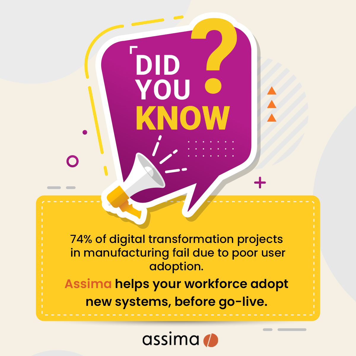 Assima (@assima) on Twitter photo Deploying new tech doesn’t guarantee success; your people need to adopt it. Assima bridges the gap with immersive learning experiences that empower teams to embrace new tools confidently and quickly.
zurl.co/IPaGZ 
#DigitalTransformation #UserAdoption #Assima Deploying new tech doesn’t guarantee success; your people need to adopt it. Assima bridges the gap with immersive learning experiences that empower teams to embrace new tools confidently and quickly.
zurl.co/IPaGZ 
#DigitalTransformation #UserAdoption #Assima