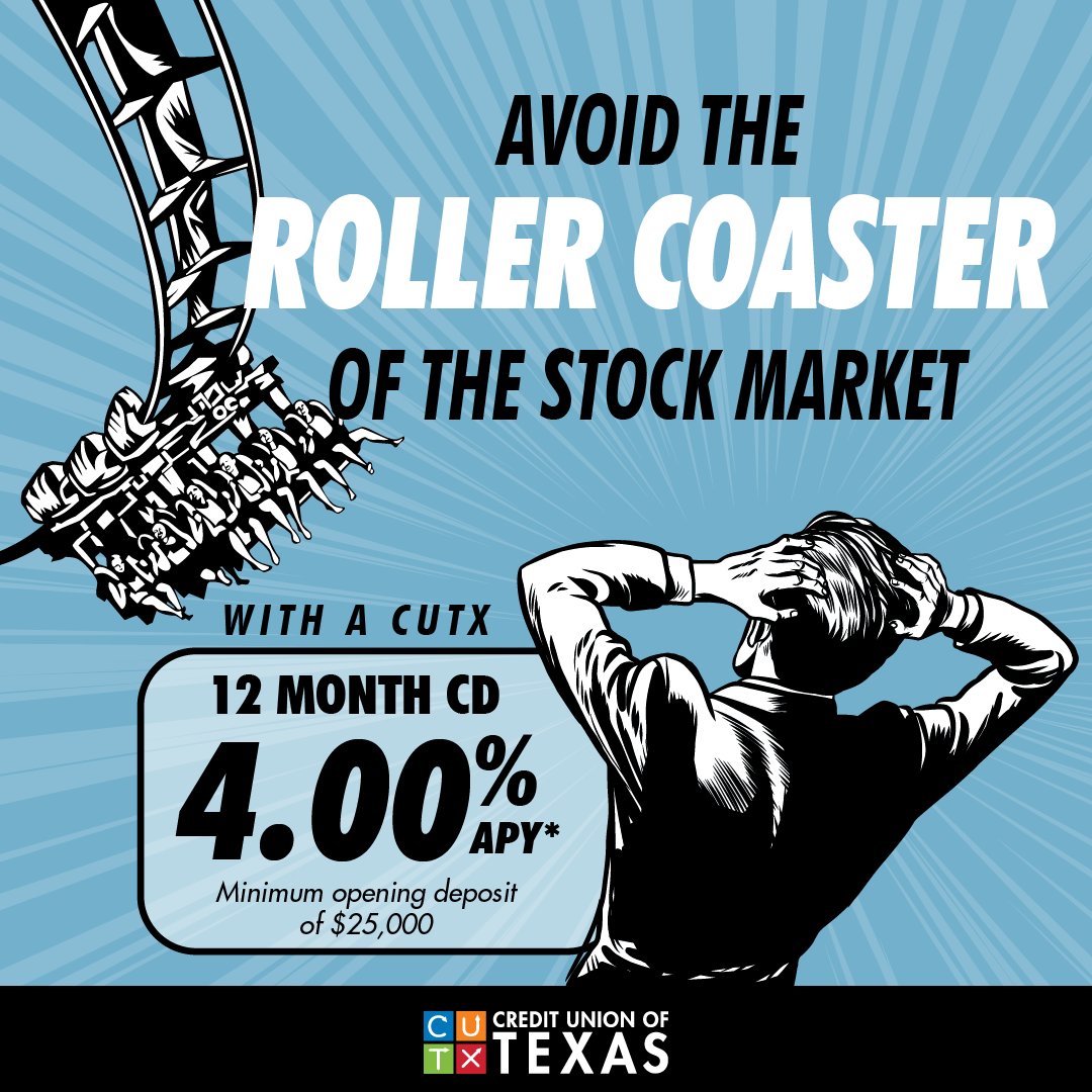 CUTexas's tweet image. Watch your savings grow when you move your money into a Certificate of Deposit (CD). Invest without the risk and let CUTX help with our No Penalty CD! Learn more: cutx.org/certificates-o….
*Terms and conditions apply: cutx.org/certificates-o…