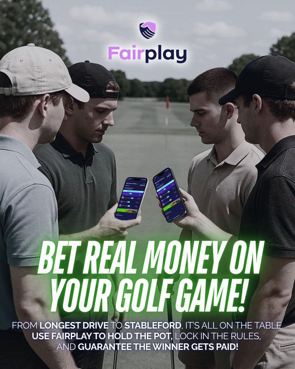 Fairplayapp's tweet image. Bet real money on your golf game with your friends!⛳️
Hold the pot, lock in the rules, and guarantee the winner gets paid! 💸
No excuses. No IOUs. Just Fairplay.📲
👇👇 DOWNLOAD THE APP 👇👇
onelink.to/fairplay
18+ | GambleAware
#GolfBets #GolfLads #Golf