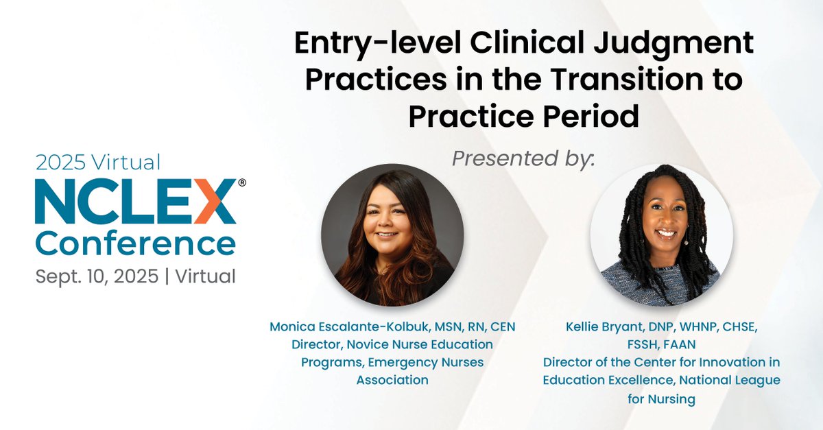 Join us this Sept. for the NCLEX Conference. Leaders from the Emergency Nurses Association &amp; the National League for Nursing will share how they help new nurses integrate clinical judgment into practice &amp; how to help your students succeed. 
Register here: ncsbn.org/events/2025-nc…