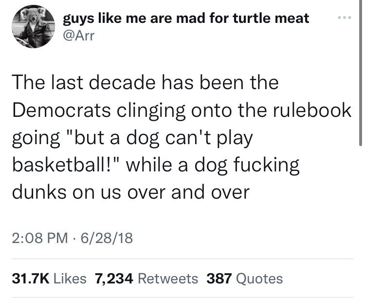 Well, yes. I for one am tired of watching a dog fucking dunk on us over and over.