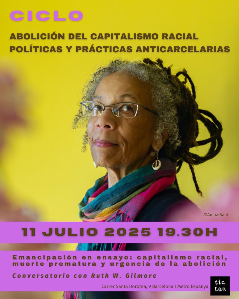 viruseditorial's tweet image. ❤️‍🔥Emancipación en ensayo: capitalismo racial, muerte prematura y urgencia de la abolición, con Ruth W. Gilmore.

➤ Viernes 11/07 — 19.30h en t.i.c.t.a.c. 
(C/ Santa Dorotea 9, Barcelona)