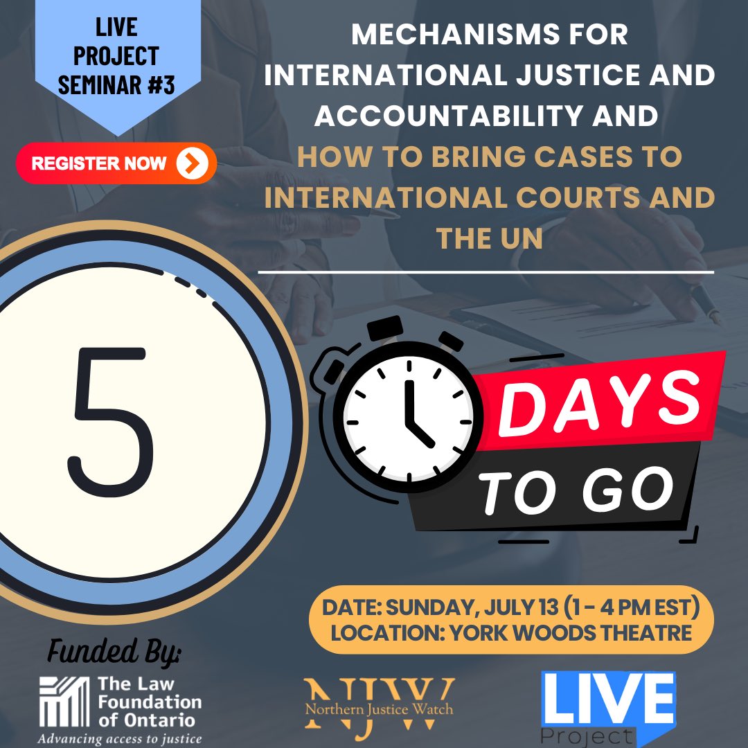 NJusticeWatch's tweet image. 5 days left to go before LIVE Project’s FREE seminar #3 taking place on Sunday, July 13 at York Woods Theatre!
Register now: eventbrite.ca/e/live-project…
YouTube Live Stream: youtube.com/live/6zO2pytAT…
#accesstojustice #legalontario #hazara #hizmet #tigrayan #uyghurs #yazidi…