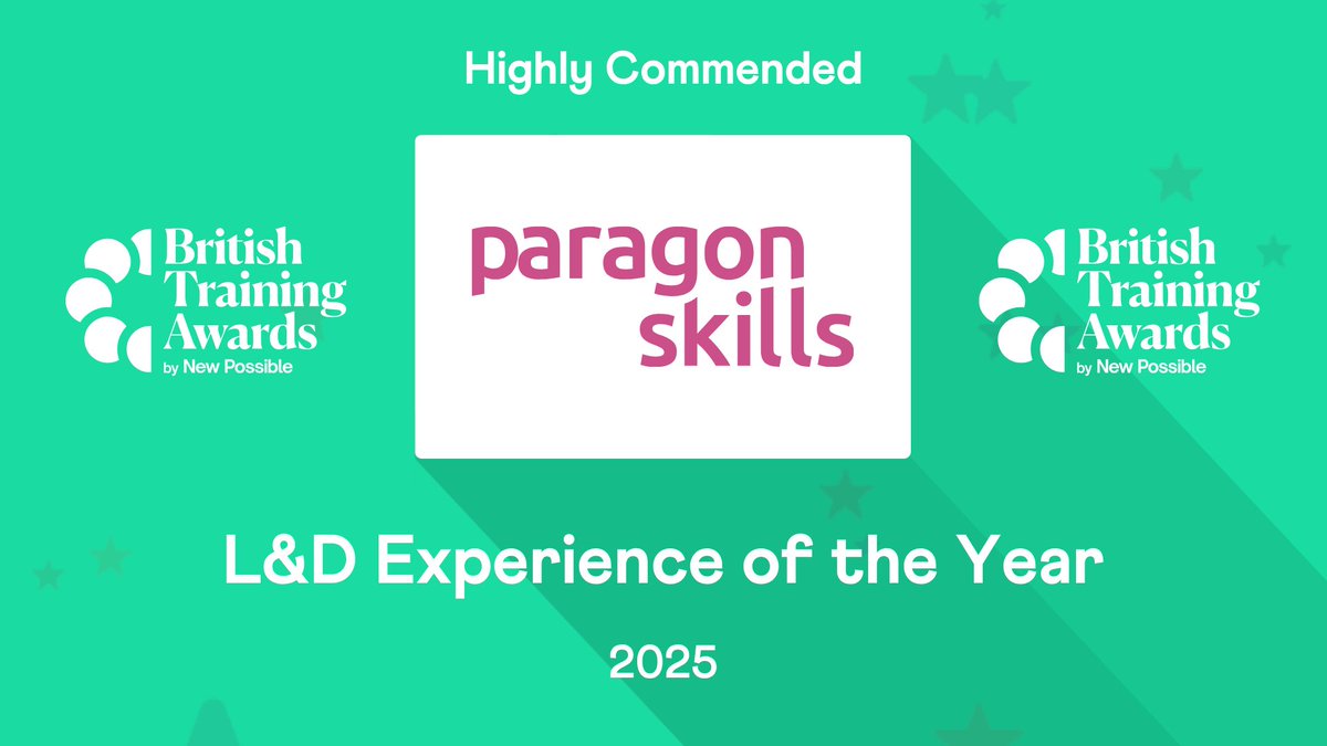 BritTrainAwards's tweet image. Congratulations to @ParagonSkills who achieve Highly Commended in the ‘L&amp;amp;D Experience of the Year’ category determined by employee feedback shared on @getNewPossible! #Training #Awards #Learning #Development