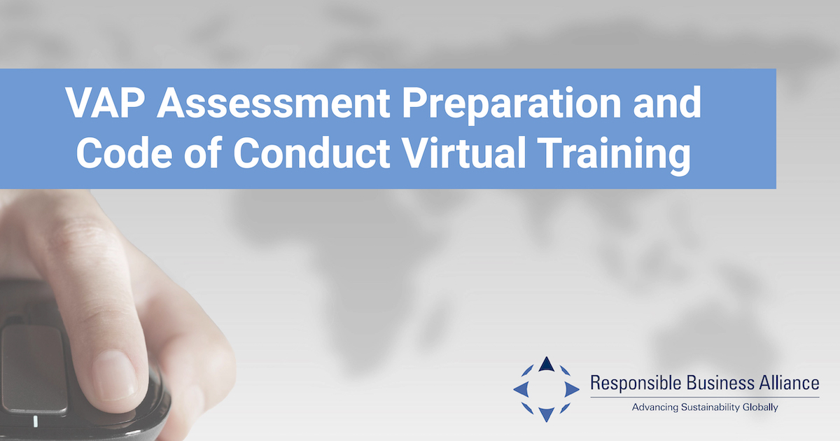 Join the RBA’s upcoming virtual training sessions on its Code of Conduct &amp; Validated Assessment Program:

🔹 Jul. 14-17 (GMT+8) in Mandarin
🔹 Aug. 11-14 (PST) in English
🔹 Aug. 25-28 (CET) in English
🔹 Sept. 15-18 (GMT+8) in English

Register here: bit.ly/3tjvkBB
