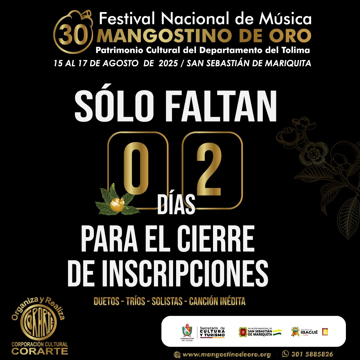 Esto se está acabando.🔎Revisa muy bien tus documentos y archivos antes de enviar tu inscripción. #ENMariquitaNosVemos〽️#MangostinoDeOro30Años !