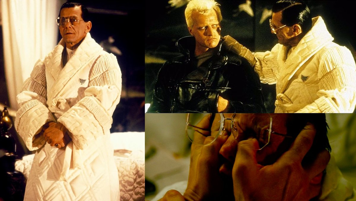 #TriviaTuesday: In an earlier storyboarded version of Dr. Tyrell's death at the hands of Roy Batty in 1982's 'Blade Runner', Tyrell is revealed to be a replicant himself with the real man long dead and the illusion being preserved for the corporation, but the idea was scrapped.