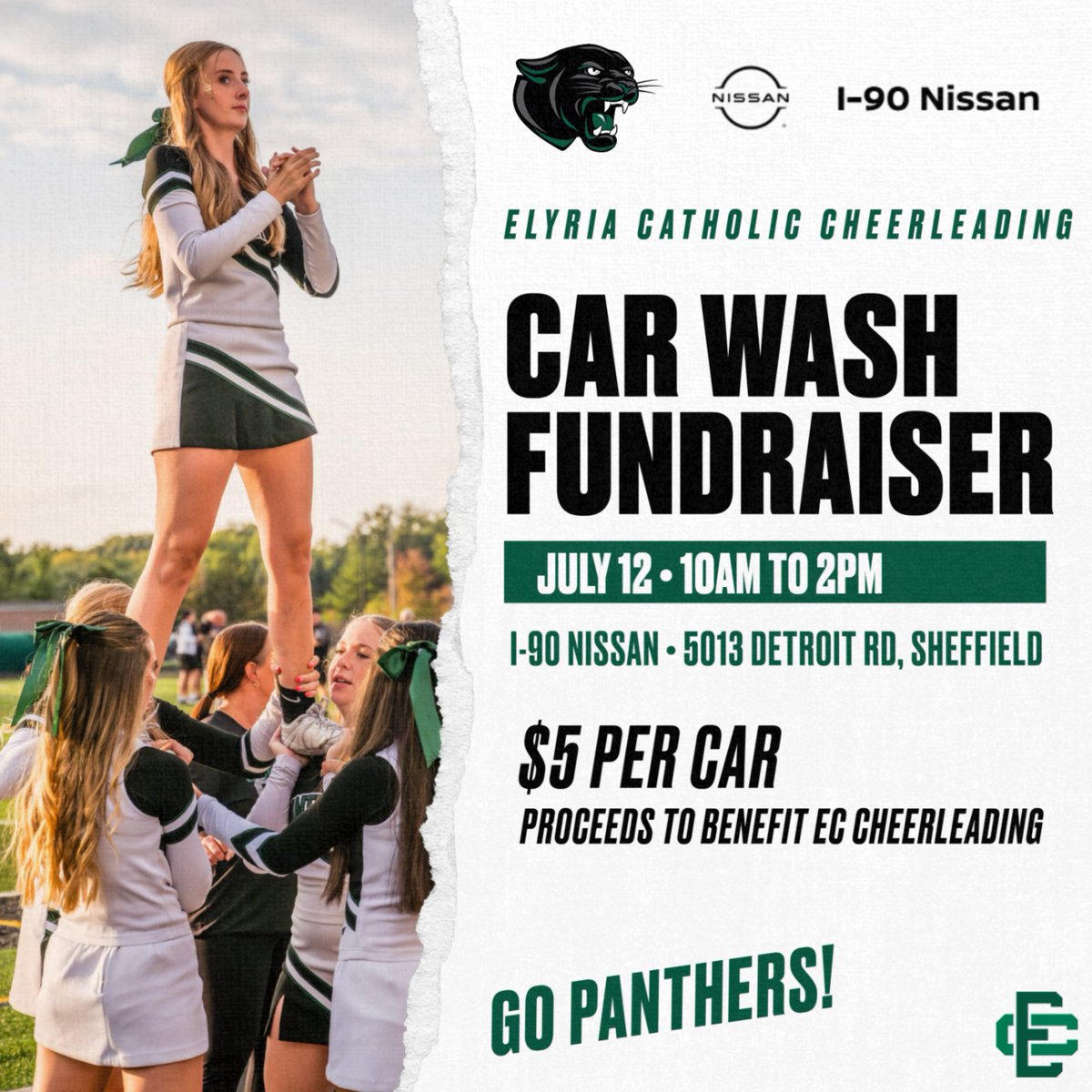 🚗💦 Get Your Car Sparkling &amp; Support EC Cheer! 💙🎉
Join us this Saturday at I-90 Nissan in Sheffield for a Cheer Car Wash hosted by our amazing EC Cheerleading team!

📍 I-90 Nissan, Sheffield
📅 This Saturday
🕘 10 AM to 2 PM