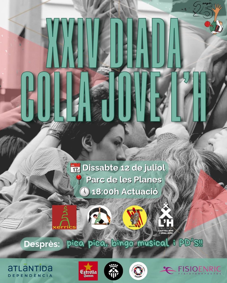 Colla Jove de l'H (@collajovelh) on Twitter photo Aquest dissabte tenim la Diada a la nostra ciutat #LHospitaletdeLlobregat! Celebrarem la nostra XXIV Diada! Us esperem a les 18h al Parc de les Planes. Ens acompanyaran com a colles convidades: <a href="/Matossers/">Matossers de Molins</a> <a href="/CastellerMollet/">Castellers de Mollet</a> <a href="/XerricsOlot/">Xerrics d'Olot</a> Després celebració!! Aquest dissabte tenim la Diada a la nostra ciutat #LHospitaletdeLlobregat! Celebrarem la nostra XXIV Diada! Us esperem a les 18h al Parc de les Planes. Ens acompanyaran com a colles convidades: <a href="/Matossers/">Matossers de Molins</a> <a href="/CastellerMollet/">Castellers de Mollet</a> <a href="/XerricsOlot/">Xerrics d'Olot</a> Després celebració!!