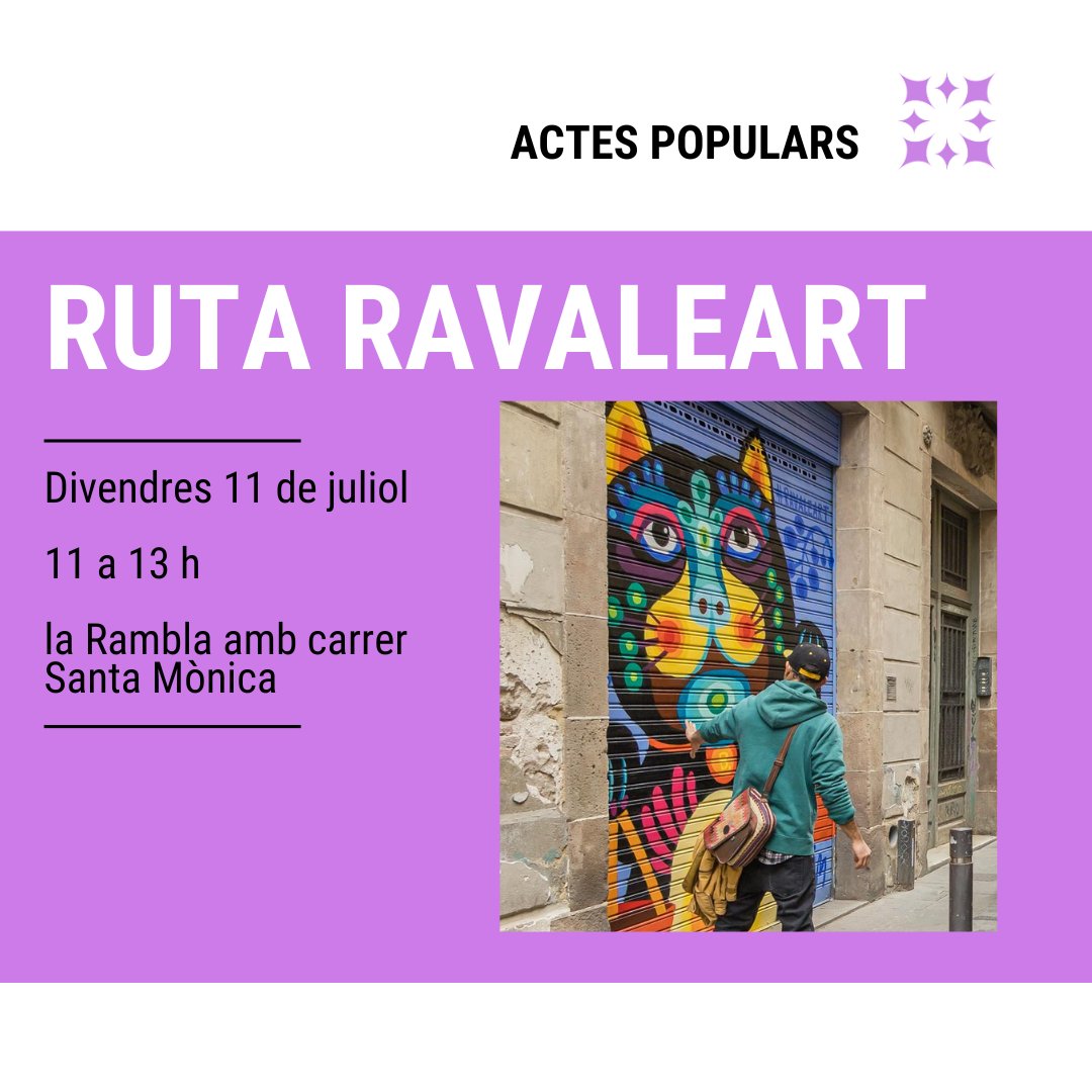 T'esperem demà a la ruta RavaleArt per conèixer les artistes, les obres i el barri del #Raval.

📅Divendres 11 de juliol d'11 a 13 h.

📍 La Rambla amb Carrer Santa Mònica.

✅Inscripció prèvia necessària: oficina.latraginera.org/apps/forms/s/N…