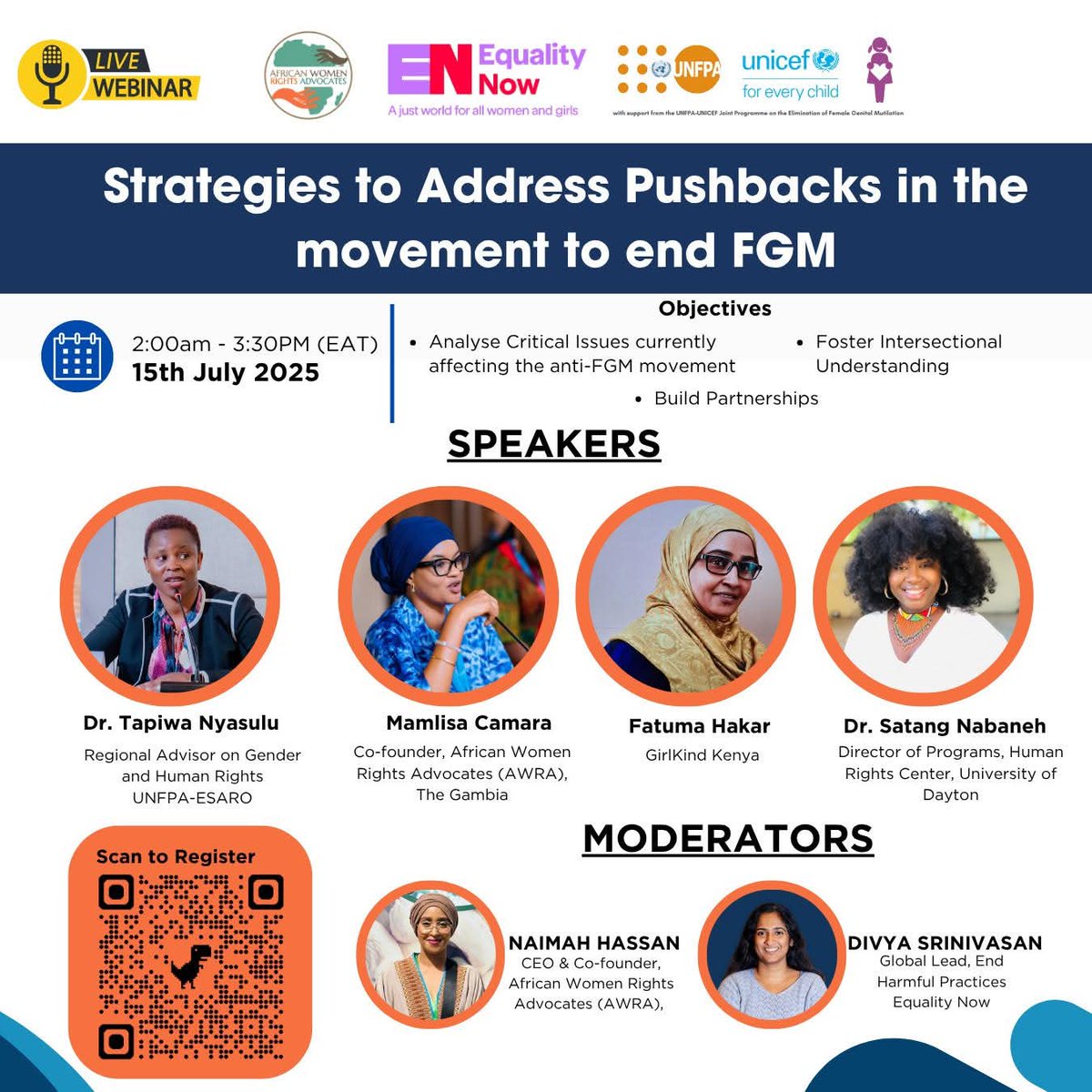 📢 Join our founder Fatuma Hakar and a global panel of changemakers in a powerful #EndFGM webinar hosted by <a href="/equalitynow/">Equality Now</a> <a href="/AWRA_org/">African Women Rights Advocates</a> <a href="/UNFPA/">UNFPA</a>

🗓️ 15 July | 🕒 2–3:30PM EAT
🔗 Register: us06web.zoom.us/webinar/regist…