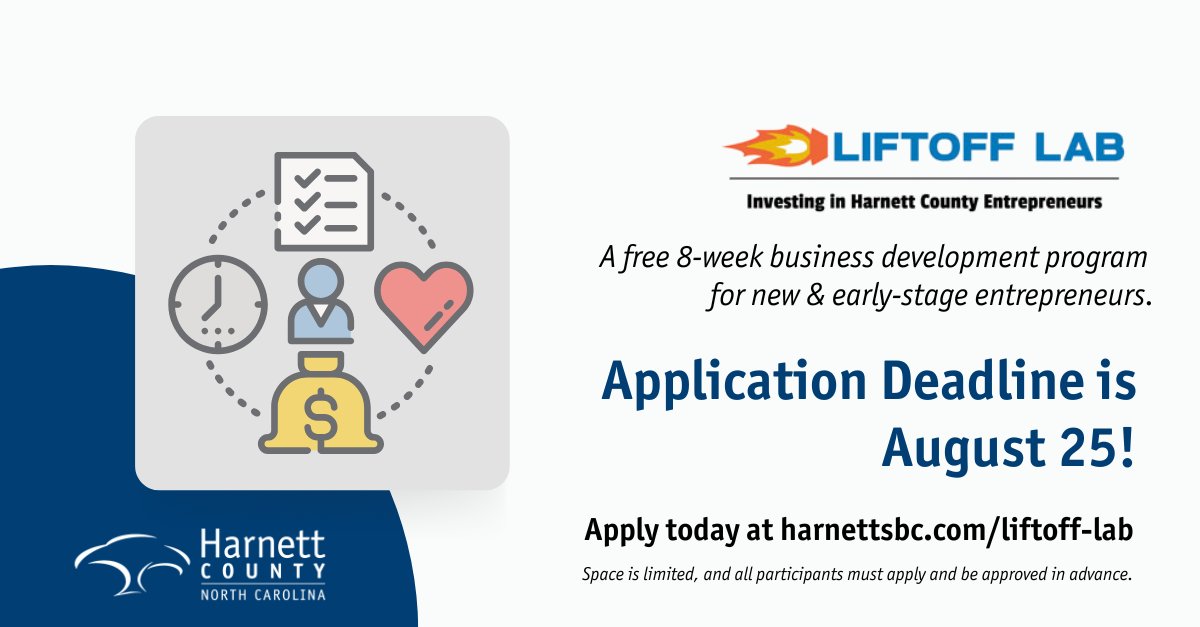 💡Big ideas start in #HarnettCountyNC!

Launching a #business or dreaming of it? The Harnett Lift-Off Lab is a free 8-week program created to help early-stage #entrepreneurs build, plan, &amp; grow.

🗓 Thursdays, 9/11 - 11/6/25
📍 Lillington, NC
🔗Learn more: cccc.edu/news/applicati…