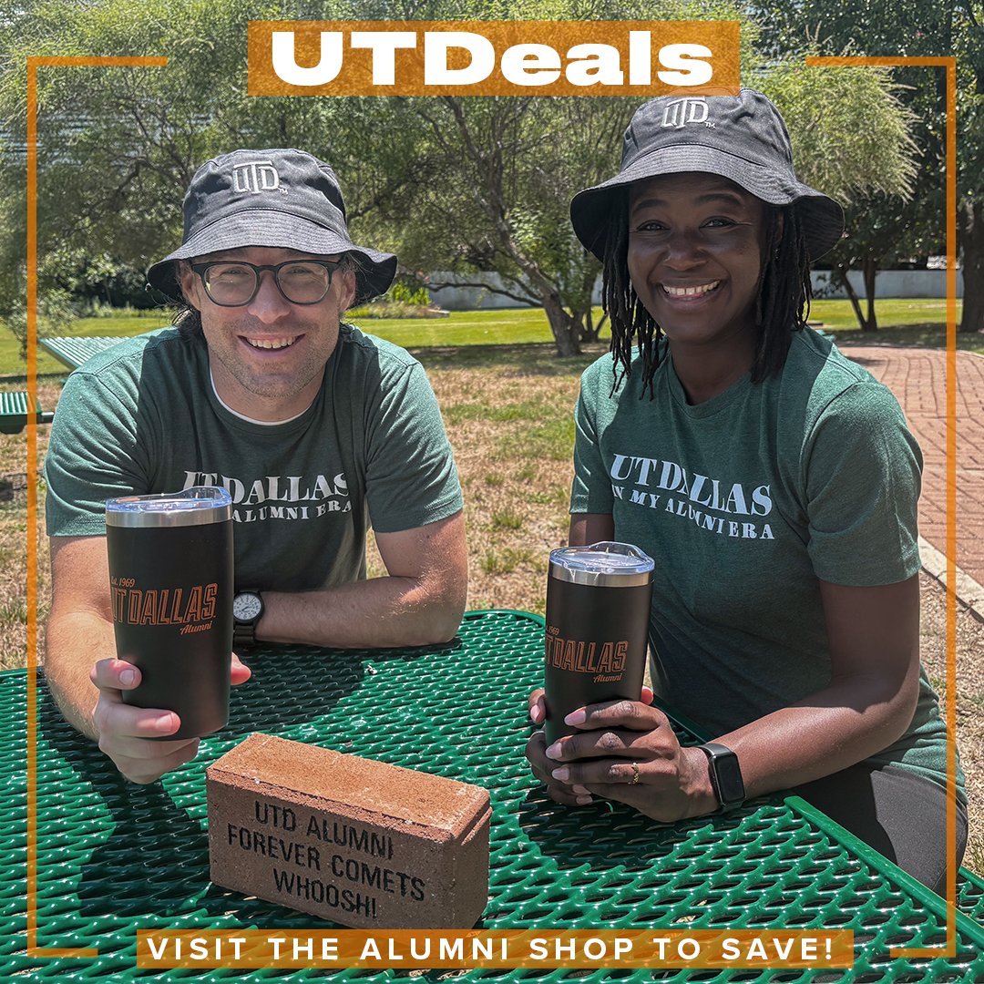 🚨 Limited-Time #UTDeals! 🚨
Grab these exclusive UTD items before they’re gone:
🧱 $40 Legacy Bricks
👕 $10 Alumni Era Tees
🥤 $10 Travel Tumblers
🧢 $10 Bucket Hats

Show your Comet pride—these won’t last long!
🛒 Shop now: alumni.utdallas.edu/shop/alumni-sh…
#ForeverComets