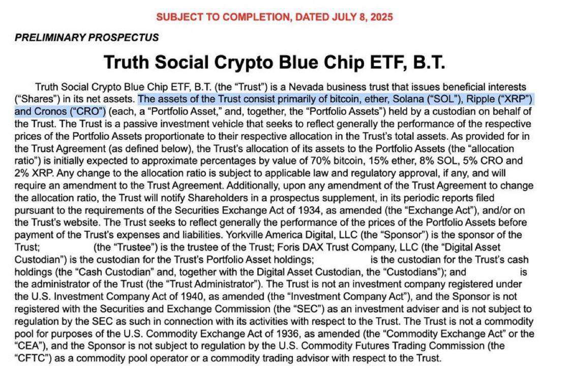 I’m sure y’all saw this. 
Trump’s Truth Social filed for a #Crypto Blue Chip ETF including $BTC and other Crypto. 
What does it all mean (?) 
I’m guessing more P&amp;D but at this point … bring it on! (Right ?)