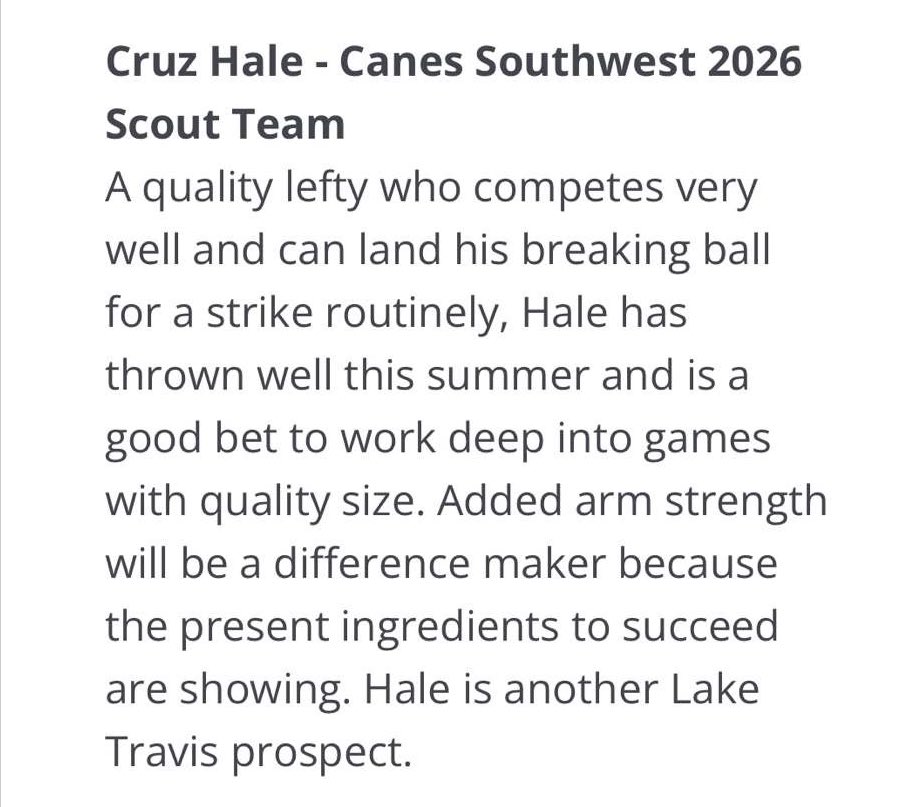 Cruz Hale (@thecruzhale7) on Twitter photo Thank you for the write up. <a href="/DustinLMcComas/">Dustin McComas</a> <a href="/canes_recruits/">Canes SW Recruiting</a> <a href="/LTCavBaseball/">Lake Travis Cavalier Baseball</a> Thank you for the write up. <a href="/DustinLMcComas/">Dustin McComas</a> <a href="/canes_recruits/">Canes SW Recruiting</a> <a href="/LTCavBaseball/">Lake Travis Cavalier Baseball</a>