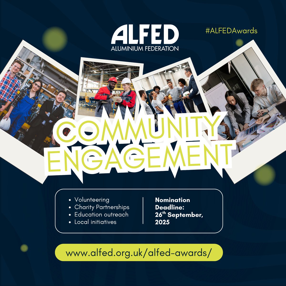 🌍 The #ALFEDAward for Community Engagement celebrates companies giving back -  through volunteering, education, charity, or local initiatives.

👏 Know a standout business?
🏆 Nominate them now 👉 lnkd.in/e_6R7_x4
🗓 Deadline: 26 Sept 2025
#CSR #ALFEDAwards2025