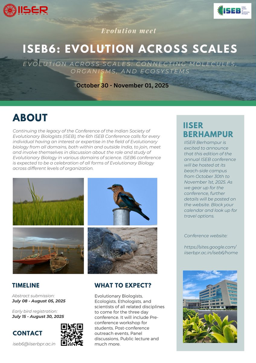Bodhisatta Nandy (@nbodhi84) on Twitter photo Glad to announce the 6th Annual conference of <a href="/india_evolution/">EvolutionIndia</a> to be hosted at <a href="/IISER_BERHAMPUR/">IISER Berhampur</a> later this year. Abstract submission starts today. More details to follow. Spread the word #iiseb6 #EvolutionIndia Glad to announce the 6th Annual conference of <a href="/india_evolution/">EvolutionIndia</a> to be hosted at <a href="/IISER_BERHAMPUR/">IISER Berhampur</a> later this year. Abstract submission starts today. More details to follow. Spread the word #iiseb6 #EvolutionIndia