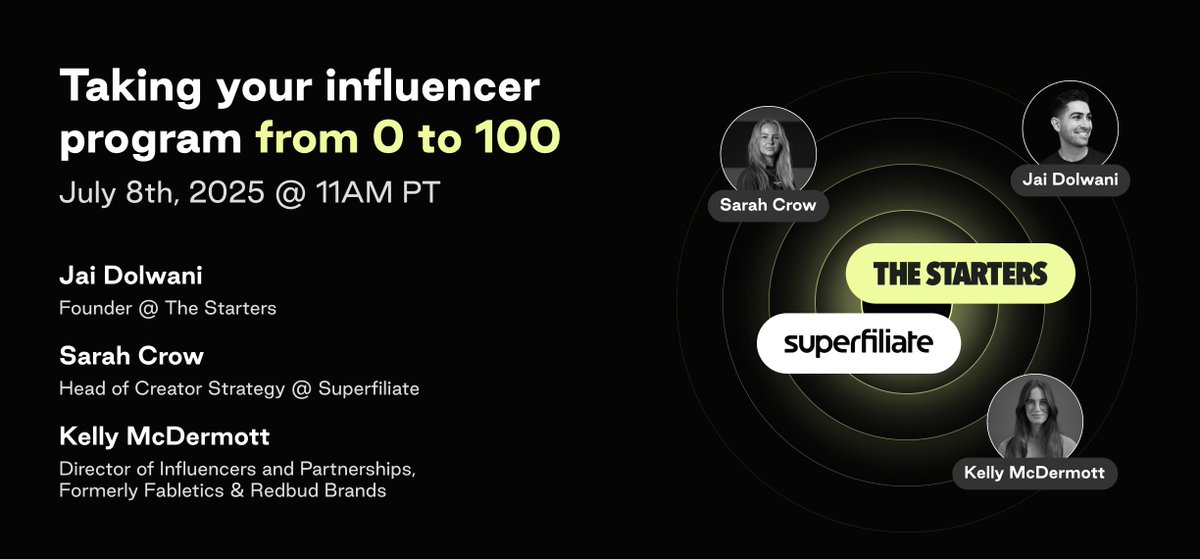 Want to learn how to start and scale an influencer program from scratch?

(REGISTRATION LINK IN COMMENTS)

I'll be hosting a panel with 2 influencer marketing superstars:

- Kelly McDermott, Head of Influencer @ Recess
- Sarah Crow, Head of Creator Strategy @ Superfiliate

You'll