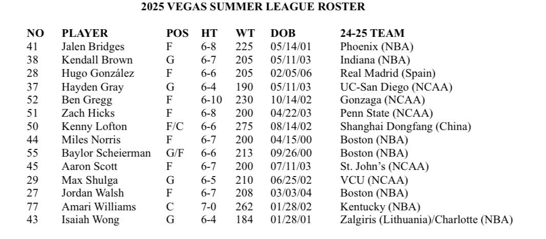 Here is the official Celtics summer league roster.