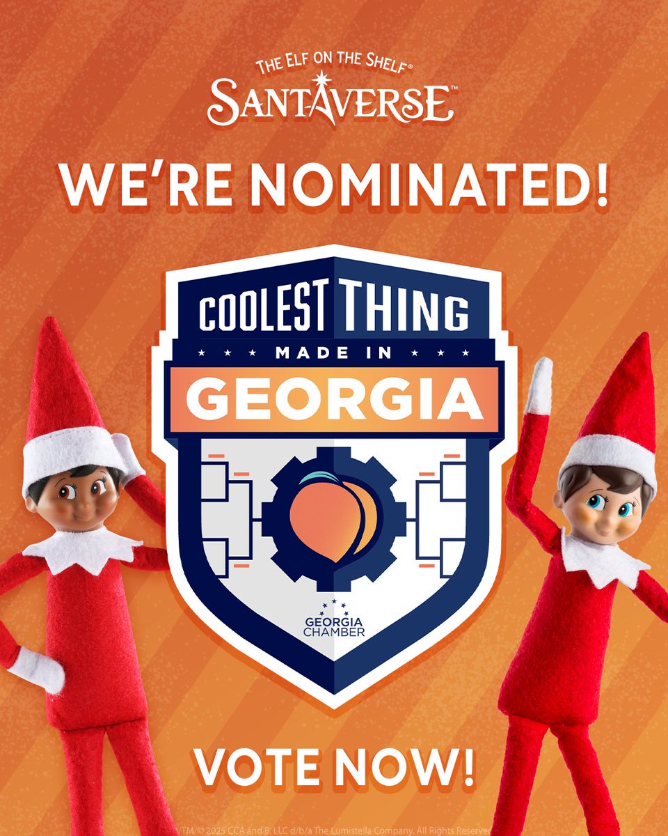 Exciting news! The Elf on the Shelf 20th Anniversary box set has been nominated for Coolest Thing Made in Georgia! 🎉 It’s up to you to help us move forward in the tournament bracket. Vote now! bit.ly/4nzRbMe #ElfontheShelf