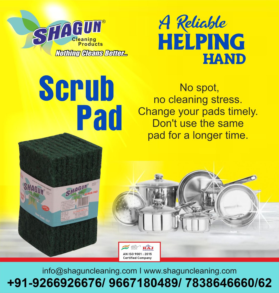 Shaguncleaning's tweet image. #ScrubPad #NoSpot #LongLasting #GoodQuality #helpinghand.  No spot, no cleaning stress. 
Change your pads timely. Don't use the same 
pad for a longer time.
