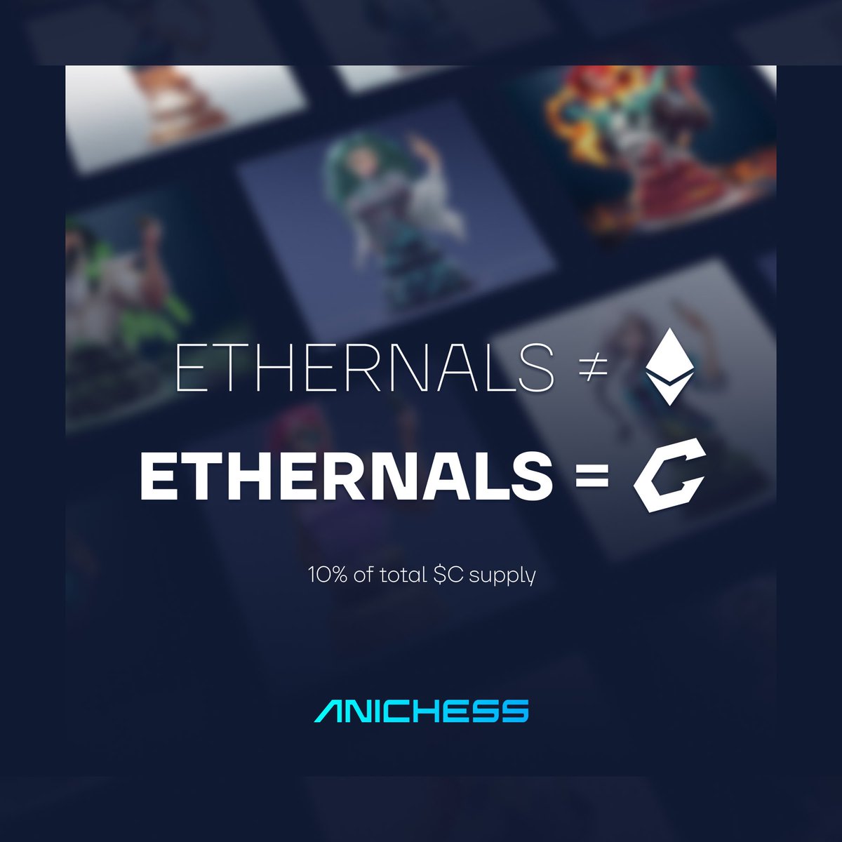 Ethernals are the key to the Anichess ecosystem.

10% of the total $C supply is set aside for Ethernals. That’s nearly a quarter of all player rewards, going to the Genesis holders, the most loyal supporters.