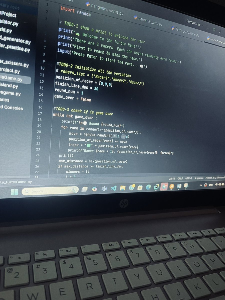 Dia_Rao7's tweet image. 🐢 Just built a fun #Python project: a Turtle Race game!
🎲 Racers move randomly each round
🏁 First to cross the finish line wins
Perfect for beginners to learn loops, lists, and conditions!

@a_daneshyar @CodeToInspire @f_forough #Coding #afghanGirlCode #programming