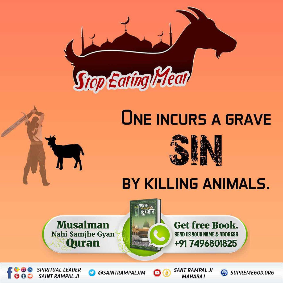 PRAVEEN09036647's tweet image. God turns away the person who eats meat. He is no longer a devotee. #SantRampalJi
Pure devotion cannot happen without pure food. #PureDevotion
Saints never eat meat. A true devotee is one who does not hurt anyone
To know with proof, you must read t
