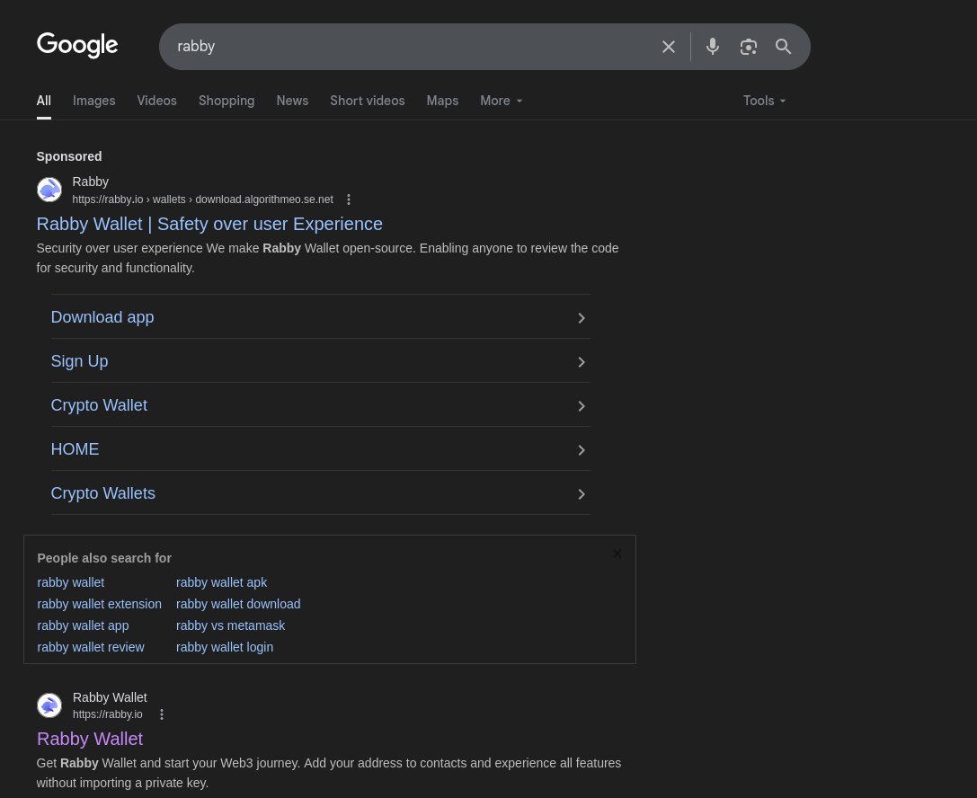deva0x's tweet image. Don’t ever click google sponsored links when you are installing wallet on a new machine. Go to twitter, get the official website link from there and then get it.
This actually goes for many other sponsored links as well btw, not just crypto.
@google Please ban this advertiser…