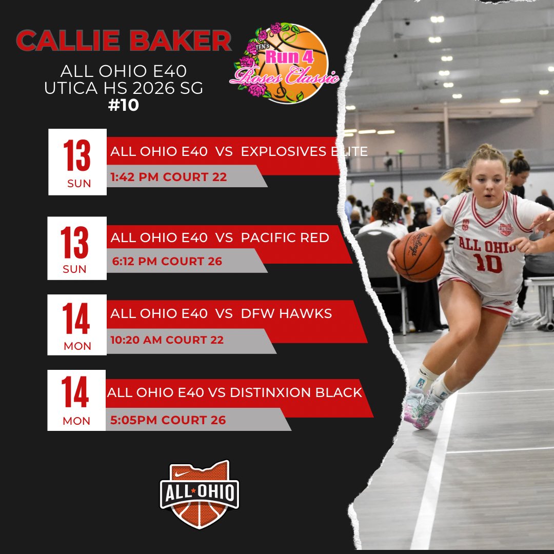 Callie Baker (@calliebaker26) on Twitter photo Here is my Run4Roses Championships schedule (July 13 & 14)
Hope to see you courtside!
<a href="/MuskingumWBB/">Muskingum Women's Basketball</a> <a href="/Onuwomensbball/">ONU Women's Basketball</a> <a href="/KadieHempfling/">Kadie Hempfling</a> <a href="/WoosterWBB/">Wooster WBB</a> <a href="/wittwbb/">Witt Women's Basketball</a> <a href="/Melissa_Kolbe/">Melissa Kolbe</a> <a href="/CoachNandyJ/">Nandy Jr.</a> <a href="/RIOWBB/">University of Rio Grande Women’s Basketball</a> <a href="/CapitalWBB/">CapitalWBB</a> <a href="/Marietta_WBB/">Marietta College WBB</a> <a href="/BW_wbasketball/">BW Women's Basketball</a> <a href="/AllOhioGirls/">All Ohio Girls Basketball</a> Here is my Run4Roses Championships schedule (July 13 & 14)
Hope to see you courtside!
<a href="/MuskingumWBB/">Muskingum Women's Basketball</a> <a href="/Onuwomensbball/">ONU Women's Basketball</a> <a href="/KadieHempfling/">Kadie Hempfling</a> <a href="/WoosterWBB/">Wooster WBB</a> <a href="/wittwbb/">Witt Women's Basketball</a> <a href="/Melissa_Kolbe/">Melissa Kolbe</a> <a href="/CoachNandyJ/">Nandy Jr.</a> <a href="/RIOWBB/">University of Rio Grande Women’s Basketball</a> <a href="/CapitalWBB/">CapitalWBB</a> <a href="/Marietta_WBB/">Marietta College WBB</a> <a href="/BW_wbasketball/">BW Women's Basketball</a> <a href="/AllOhioGirls/">All Ohio Girls Basketball</a>