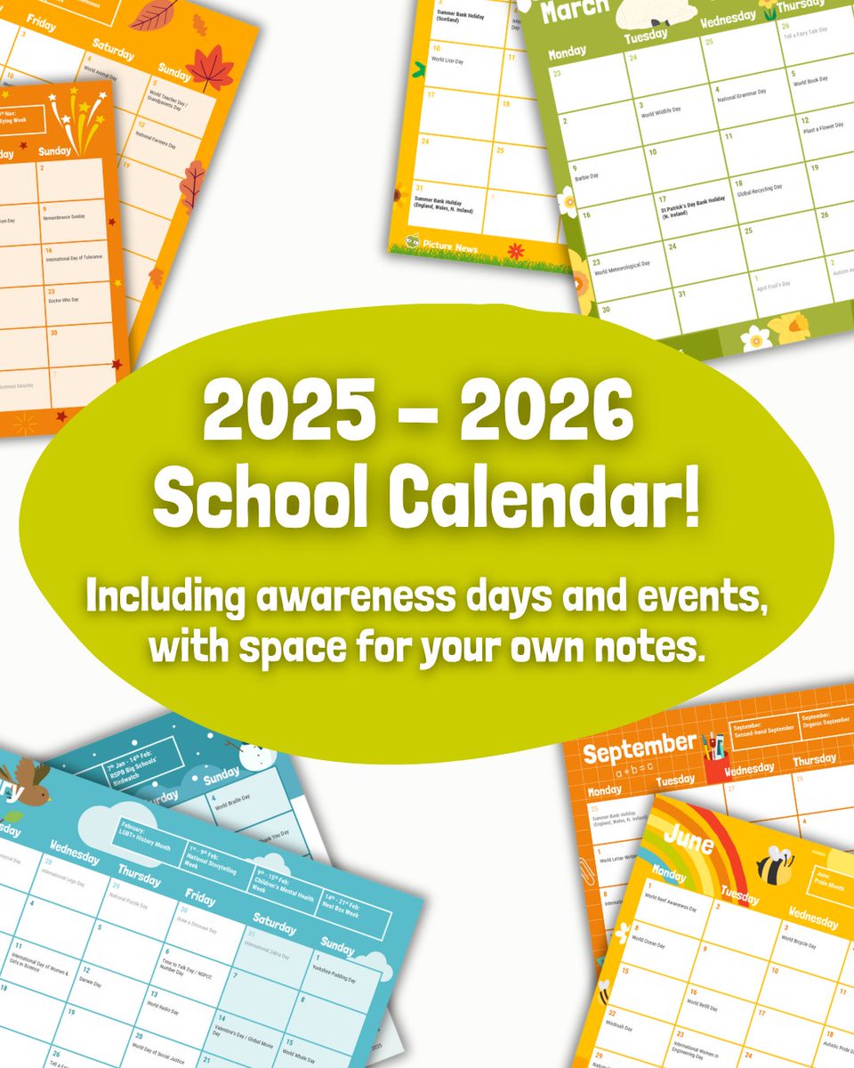 Get ready for next year with the Picture News Academic Calendar 2025 - 2026!

Get it for free 👉 bit.ly/Calendar2526

Back by popular demand, the calendar includes awareness days, events, and space for your own notes. A fun classroom addition! ✏️