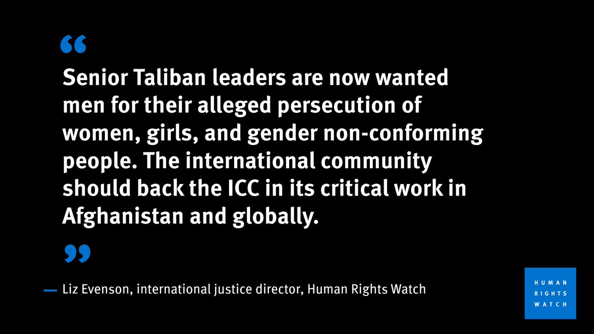 #ICC issues warrants for senior Taliban leaders on a charge of gender persecution. #Afghanistan

This could provide victims and their families with an essential pathway to justice and is a critical reminder of the ICC's essential global role. 

More: hrw.org/news/2025/01/2…