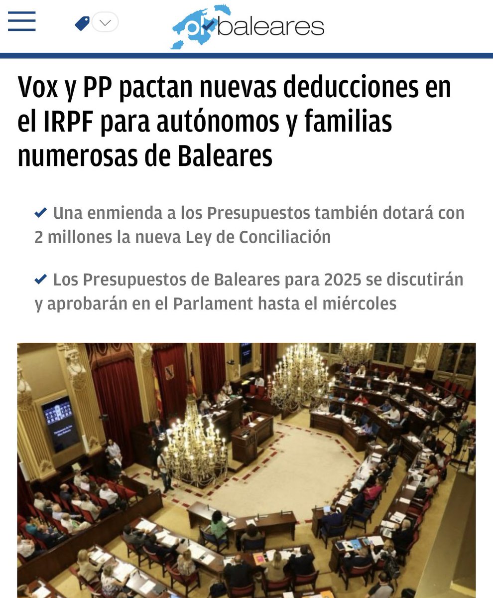 💥 VOX logra una importante rebaja fiscal para familias y autónomos de Baleares.

Gracias a VOX:
🧩 Más deducciones en el IRPF
🧩 Ayudas reales para tener hijos
🧩 Apoyo directo al alquiler joven
🧩 Financiación de la Ley de Conciliación

¡Sin familias no hay futuro!
