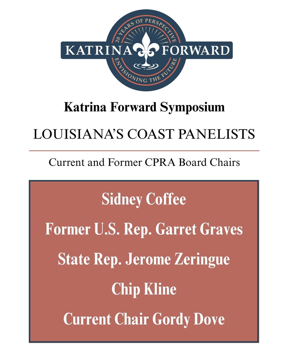 Join leading voices in a conversation on how Hurricane Katrina changed the way Louisiana manages our coast and what they see for Louisiana's future.  Aug. 5, 9am-3pm. bit.ly/KatrinaForward… bit.ly/KatrinaForward
 Featuring: