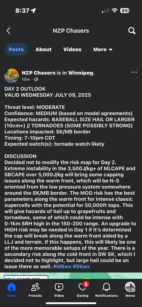 Potential for grapefruit sized hail and 150-200kmh winds right up the MB/SK border. 

I’ll take things we don’t need for 500 Alex