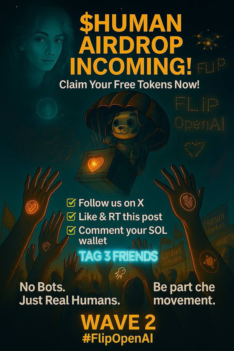 🚨 WAVE 2 HAS BEGUN
The $HUMAN AIRDROP just got bigger.
This is your chance to join the movement.

✅ Follow @WeAreHumanSol
✅ Like &amp; RT this post
✅ Comment your SOL wallet
✅ Tag 3 friends who still believe in real people
🔥 No bots. Just real humans.
🌍 A movement to Flip