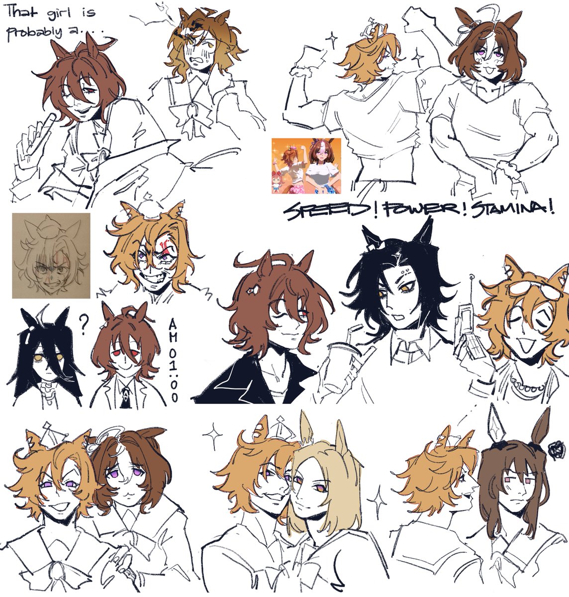 i wanted to draw lots of uma musume so i just sketched them all... ill polish some of them soon heheh