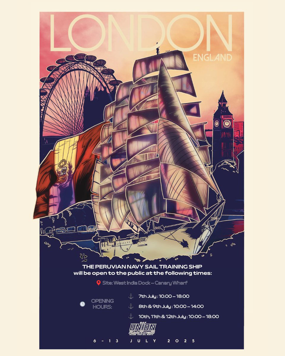 🚢🇵🇪 #BAPUnion arrives in the United Kingdom! 🇵🇪⚓️

We’re proud to welcome the BAP Unión, the Peruvian Navy’s training ship and one of the largest sailing vessels in the world, to the United Kingdom. Now docked in London, the Unión will remain here for a few days before setting