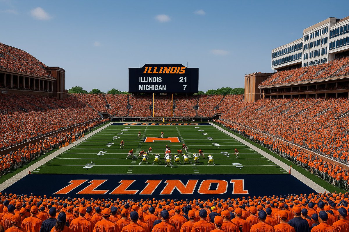 After the Big 12/Microsoft Copilot thread yesterday with AI images, I decided to ask it to create a similar rendering for Memorial Stadium on the day of the Michigan game last October. 

AI must hate it when the students sing the "s".