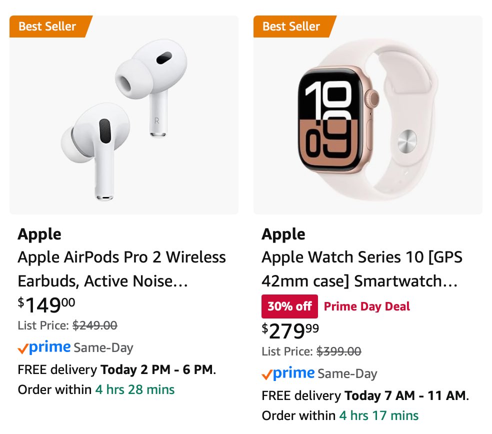 theapplehub's tweet photo. A made a list of all the best Apple product deals going on for Prime day 👉 https://t.co/AV7MZjjpDr

Pretty good deals on AirPods, Apple Watch, iPad Air, and more! https://t.co/iPv7VxO4I0