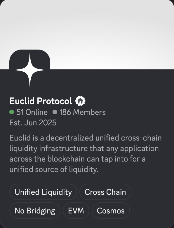 EuclidProtocol's tweet image. The wait is finally over. We are migrating our community to Discord! 

Starting today, the Euclid Discord Server is now live, with new roles, channels and missions waiting for you. We know how much you wanted it as a community and we have delivered. 

We will slowly start our…