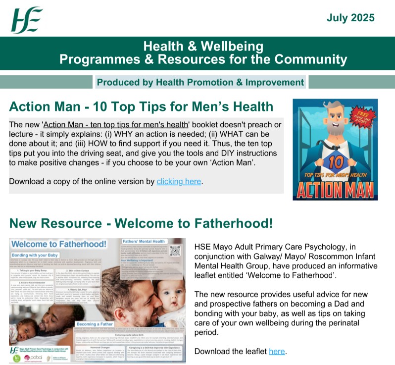 WestBeWell1's tweet image. The HSE Health & Wellbeing unit has published its latest newsletter, featuring lots of content that will be of interest to men, in particular, including tips for men's health, a new resource for new fathers and details of a healthy masculinity podcast:
westbewell.ie/2025/07/08/jul…
