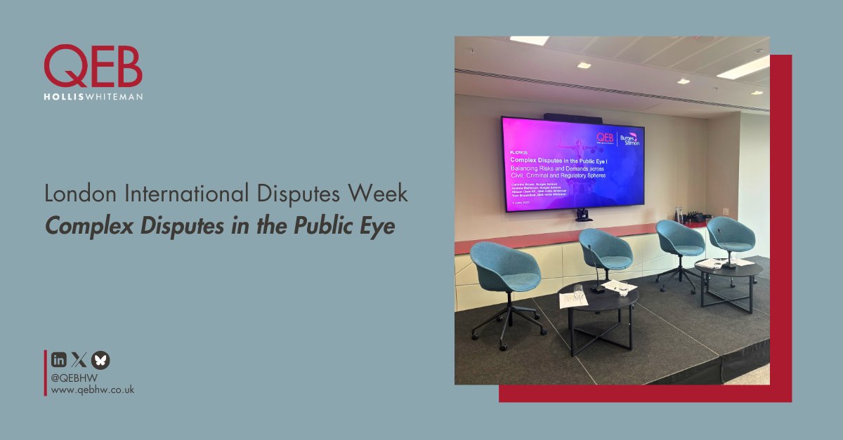 QEBHW's tweet image. Last month, Allison Clare KC and Tom Broomfield joined Andrew Matheson and Caroline Brown of Burges Salmon at London International Disputes Week to discuss Complex Disputes in the Public Eye: Balancing Risks & Demands across civil, criminal and regulatory spheres.