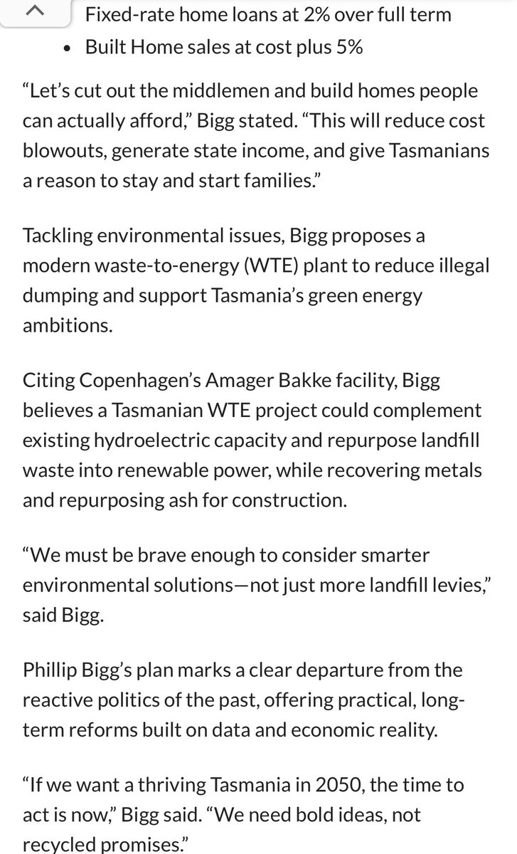 PhillipBiggInd's tweet photo. My plans to build a sustainable Tasmania for the future generations as released on @TasmanianTimes #politas #taspol #auspol #auspol25 #ThinkBigg https://t.co/gQfIeuuBYA