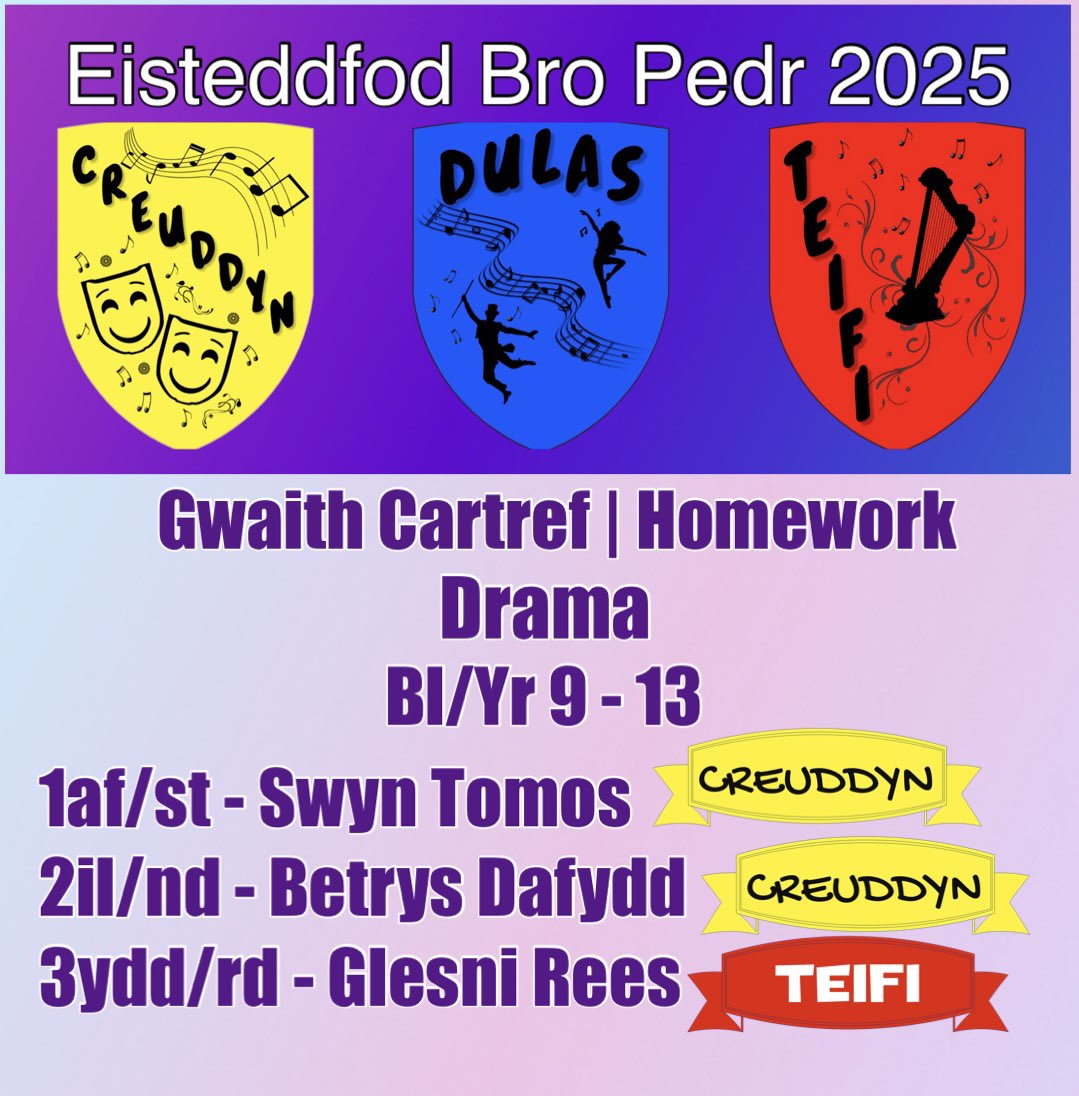 #steddfodBroPedr25

Cystadlaethau Gwaith Cartref
Homework Competitions