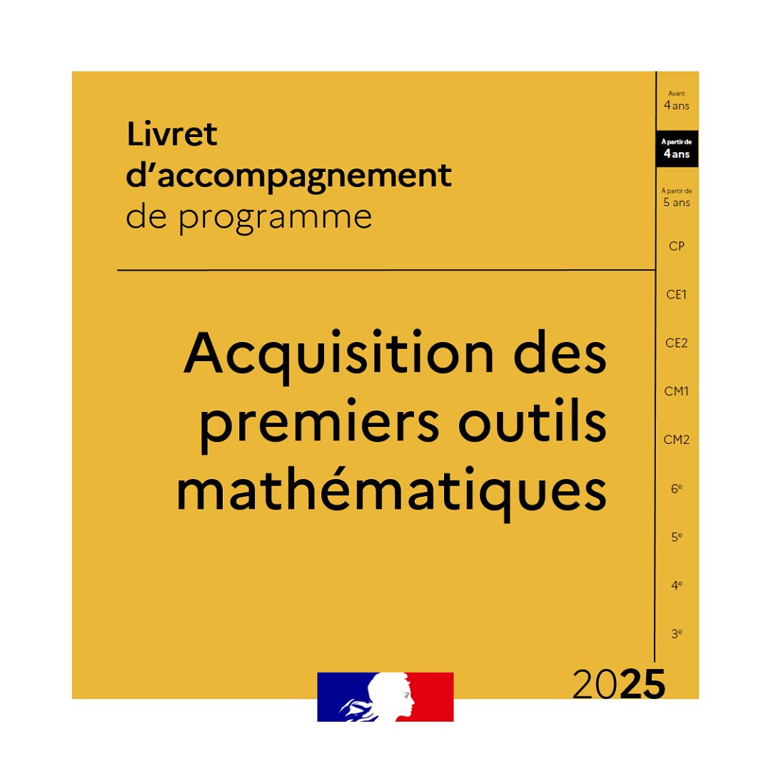 Eduscol's tweet image. 📢 Parution du Livret d’accompagnement du programme de mathématiques pour enseigner aux élèves de cycle 1 à partir de 4 ans
Des fiches thématiques proposent des exemples de séquences et d'activités pour mettre œuvre le nouveau programme 📄
➡ eduscol.education.fr/2819/acquerir-…