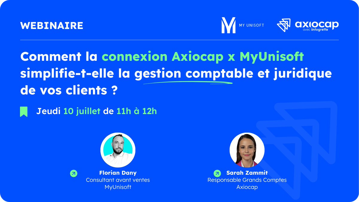 Axiocap (@axiocap_saas) on Twitter photo ⚠️ Vous perdez encore du temps à jongler entre vos outils comptables et juridiques ?
Bonne nouvelle : la connexion entre <a href="/MyUnisoft/">MY UNISOFT</a> et Axiocap va vous simplifier la vie.
📆 Jeudi 10 juillet à 11h
Inscrivez-vous dès maintenant 👉🏼 bit.ly/40rdpGj ⚠️ Vous perdez encore du temps à jongler entre vos outils comptables et juridiques ?
Bonne nouvelle : la connexion entre <a href="/MyUnisoft/">MY UNISOFT</a> et Axiocap va vous simplifier la vie.
📆 Jeudi 10 juillet à 11h
Inscrivez-vous dès maintenant 👉🏼 bit.ly/40rdpGj