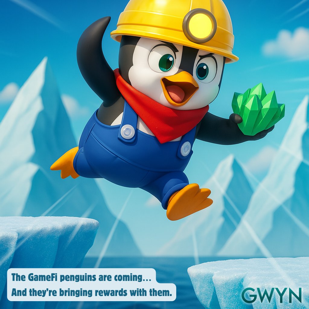 The GameFi penguins are coming…
And they’re bringing rewards with them.
Get ready to raise, train, and earn with your own NFT penguin pet in the $GWYN world.

$GWYN #NFT #WEB3 #GameFi #NFTPets #Web3Gaming #Airdrop